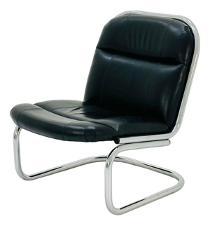Mid-Century Bauhaus Tubular Lounge Chair in Black Leather, 1980s