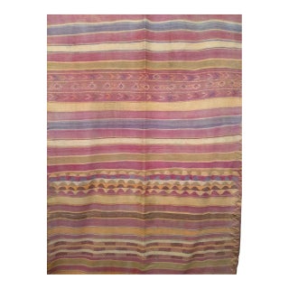 Vintage Moroccan Kilim, Handwoven Wool Rug, Stripe Pattern in Southwestern Colors, 6x14 For Sale