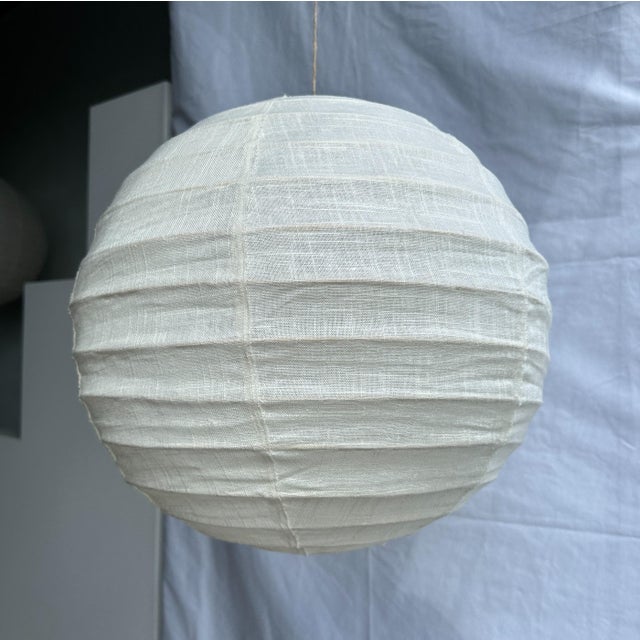 Japanese-Style Rattan and Natural Linen Pendant Light, 1980s For Sale - Image 12 of 17