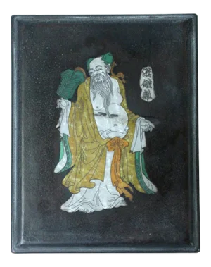 Chinese Mother of Pearl Inlay Box With Ink Stone Inkwell Pad