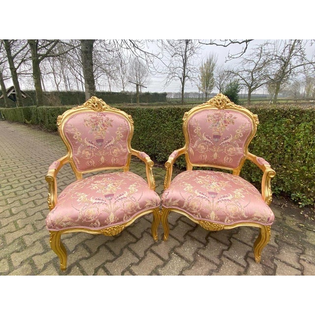 1960s French Artisan Louis XVI Pink Gilt Beech Sofa Set—3 Pc For Sale - Image 10 of 16