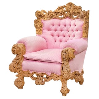 Vintage Armchair with Urano Palma Pink Fabric, 1980s For Sale