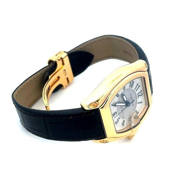 Black Cartier Roadster Santos Men's Watch Automatic 18k Gold Leather Band Ref.2524 For Sale - Image 8 of 11