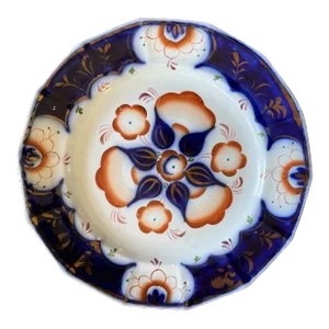 Antique Gaudy Dutch Ironstone Flow Blue Pinwheel Dinner Plate