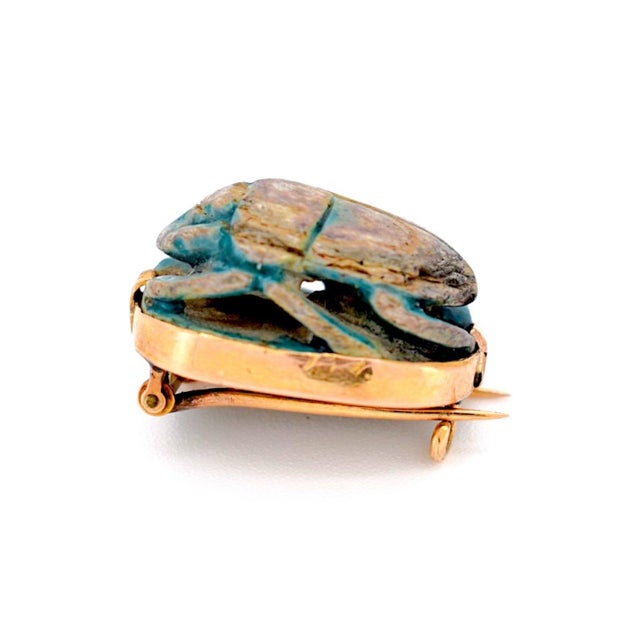 Authentic Ancient Egyptian Scarab Amulet Brooch - Carved Hieroglyphs - Gold For Sale - Image 4 of 6