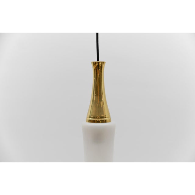 Vintage German Cylindrical Glass Hanging Lamp with Brass, 1960s For Sale - Image 4 of 12