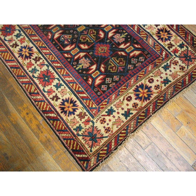 1880s Brown Geometric Tribal Antique Caucasian Shirvan Carpet 3'2" X 8' Wool Handknotted Rug For Sale - Image 4 of 4