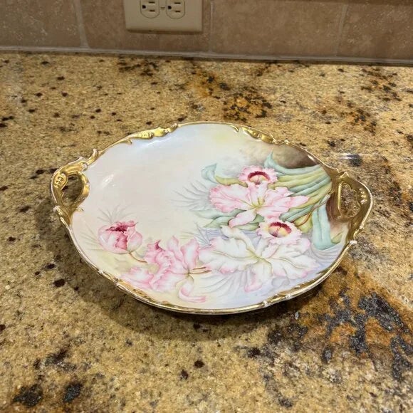 Traditional Early 20th Century J. Pouyat Limoges France Hand Painted Porcelain Serving Platter For Sale - Image 3 of 6