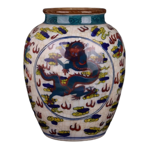 Chinese Vintage Ceramic Pot,Qing Dynasty Kangxi Marked Blue and White Famille Verte Porcelain Jar Hand Painted Cloud Dragon Pattern
