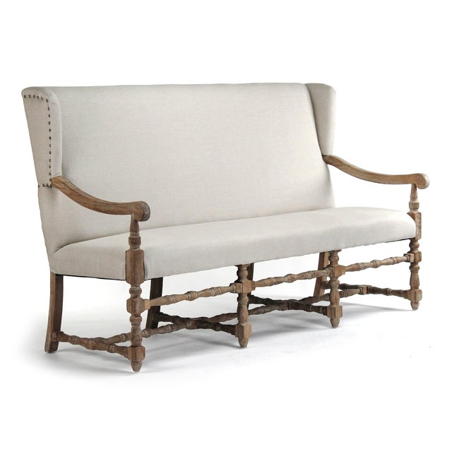 Franck Oversized Tall Back Bench in Natural Linen For Sale - Image 4 of 4