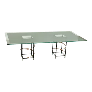 Pace Post Modern Sculptural Double Pedestal Base Glass Top Dining Table