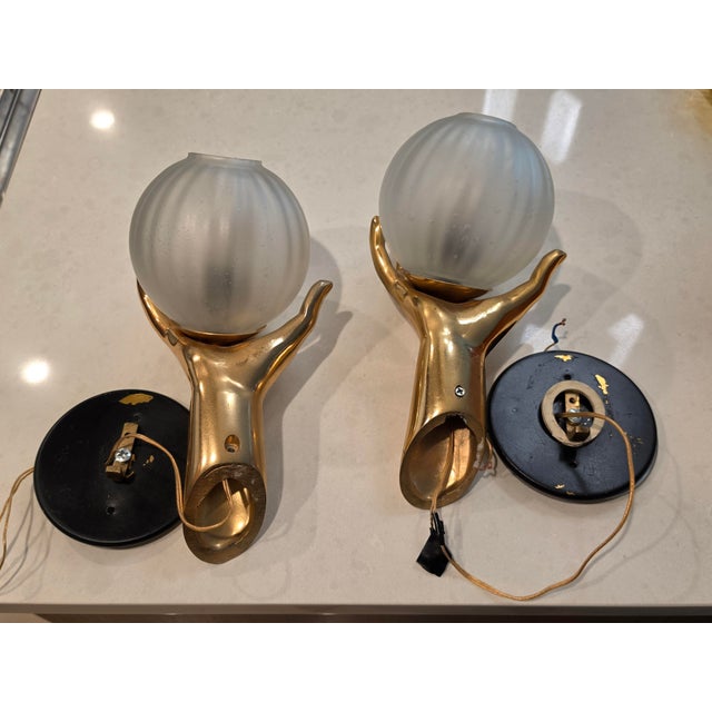 Vintage Maison Arlus Gold Bronze Hand Held Globe Sconces - a Pair For Sale - Image 4 of 7