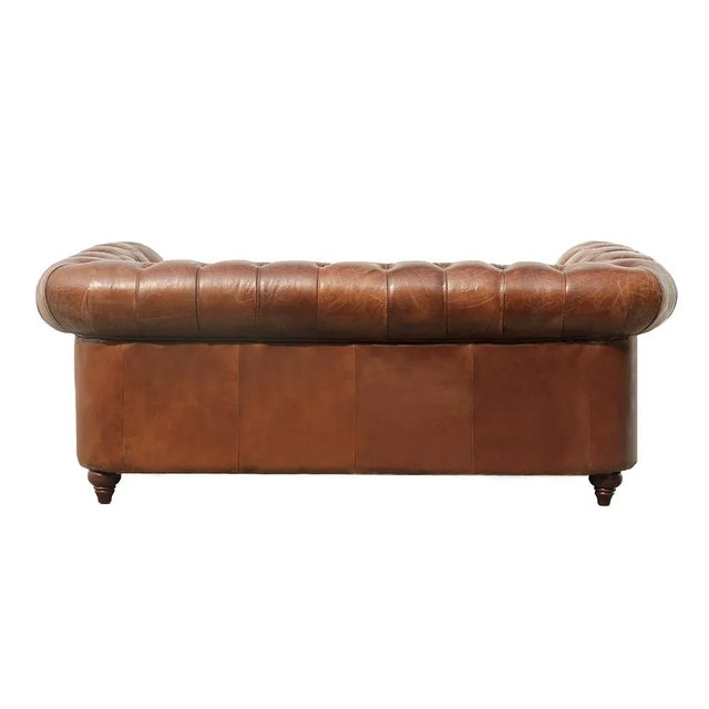 Transitional Pasargad Home Genuine Leather Chester Bay Tufted Loveseat For Sale - Image 3 of 10