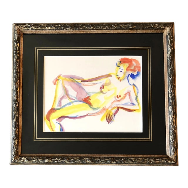 Vintage Original Female Nude Expressionist Watercolor Painting 1970’s For Sale
