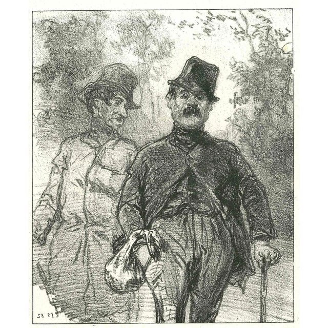 Paul Gavarni, The Walking Men, Original Lithograph, 1881 For Sale