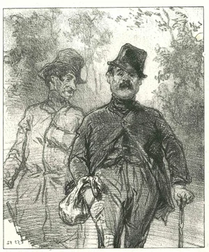 Paul Gavarni, The Walking Men, Original Lithograph, 1881