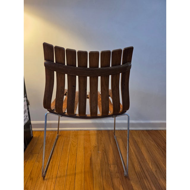Rare set of 4 elegantly styled Danish Modern mid-century chairs. Nice clean shape considering the age. One chair has a...