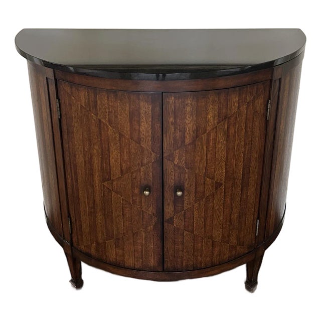 Hickory Chair Two-Tone Wood Demilune Cabinet With Black Granite Top For Sale
