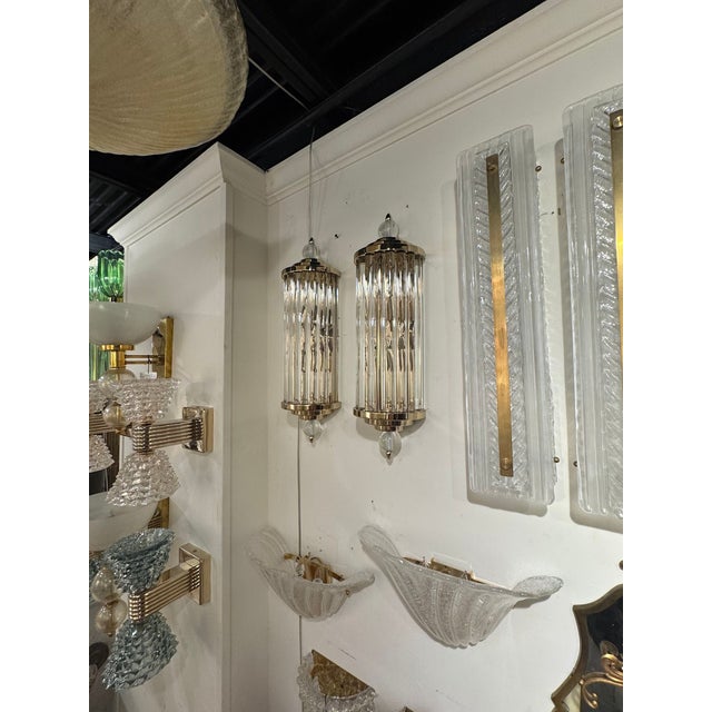 Modern Pair of Murano Glass and Brass Barber Sconces For Sale - Image 3 of 7