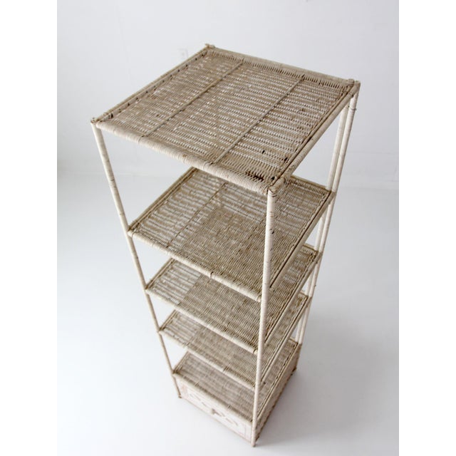 Vintage White Wicker Etagere Shelf With Drawer For Sale - Image 10 of 17