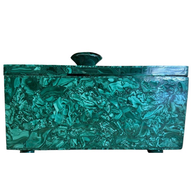 Italian Large Italian Malachite Lidded Decorative Box on Ball Feet. 20th Century. For Sale - Image 3 of 8
