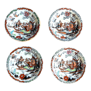 Mid 19th Century English Ashworth & Sons "Gaudy Willow or "Colored Willow" Plates - Set of 4