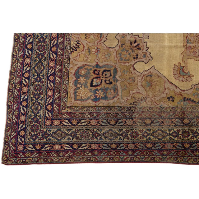 1880s Persian Kerman Wool Rug With Medallion Design in Tan For Sale - Image 4 of 7