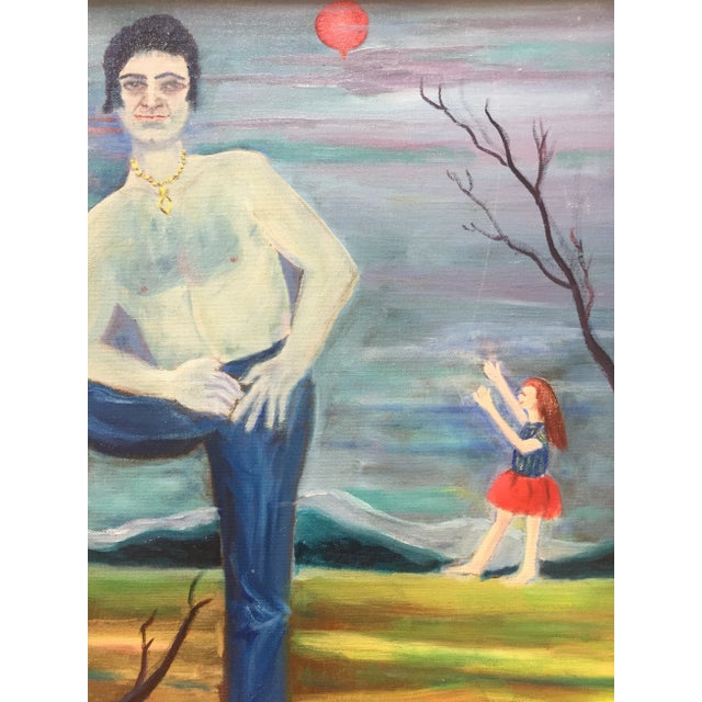 Modern Vintage Modernist Painting Girl With Baloon For Sale - Image 3 of 5