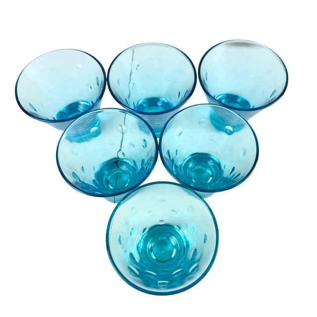 1960s Blue Polka Dot Glasses Set of 6 – Vintage 1960s MCM Cocktail Barware For Sale - Image 5 of 7