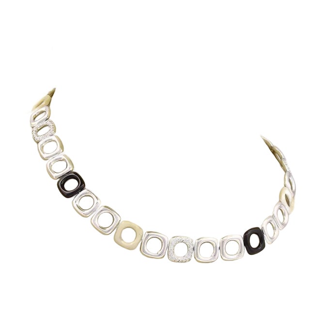 Tiffany & Co. Pave Diamond Ceramic 18k White Gold Fancy Link Necklace For Sale