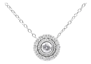 .925 Sterling Silver 1/2 Cttw Round Diamond Halo Circle Pendant 18" Necklace