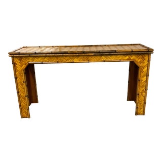 Vintage Woven Rattan and Faux Bamboo Console Table For Sale