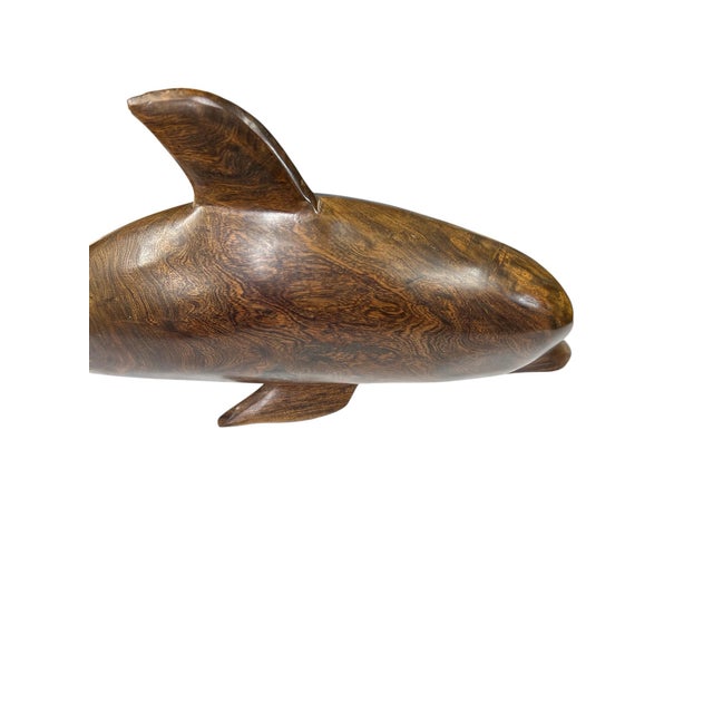Wood Vintage Coastal Hand Carved Burlwood Dolphin For Sale - Image 7 of 8