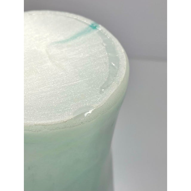 Light Green Contemporary Murano-Style Italian Sea Green Blue Ruffled Swirl Tall Vase For Sale - Image 8 of 8