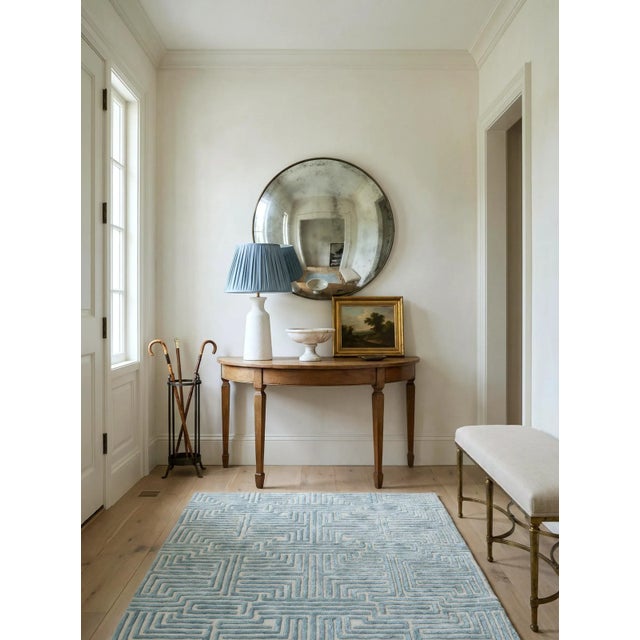 Knossos Hand-Tufted Maze Rug, Sky Blue, 9x12 For Sale - Image 4 of 4