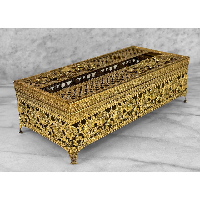 Rococo Vintage Italian Rococo Baroque Gold Gilded Pierced Tissue Box Holder For Sale - Image 3 of 10