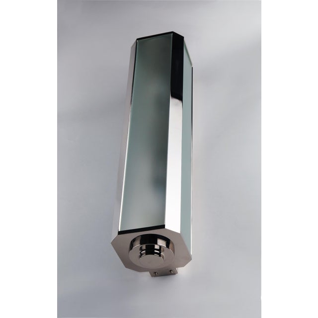 Art Deco Geometric Nickel-Plated Brass and Clear Frosted Factory Glass Sconce by ZAVADSKI For Sale - Image 4 of 5