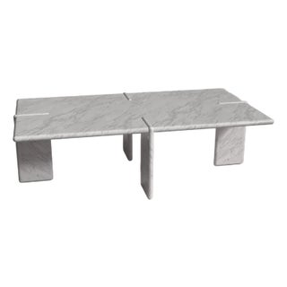 Luna Rectangular Italian Carrara Marble Coffee Table 55" For Sale