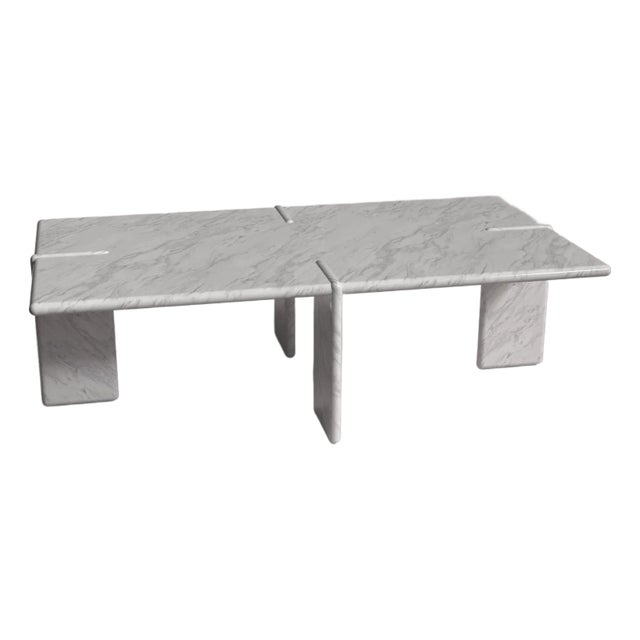 Luna Rectangular Italian Carrara Marble Coffee Table 55" For Sale