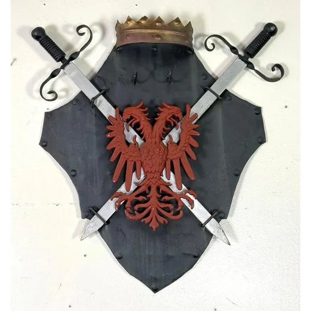 Pair of Vintage Iron Heraldic Wall Plaques For Sale In Los Angeles - Image 6 of 12