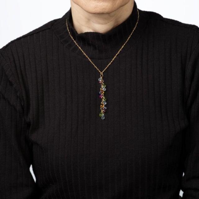 Contemporary Tiffany & Co Multi Gemstone Drop Necklace Vintage 18k Yellow Gold Signed Jewelry For Sale - Image 3 of 3