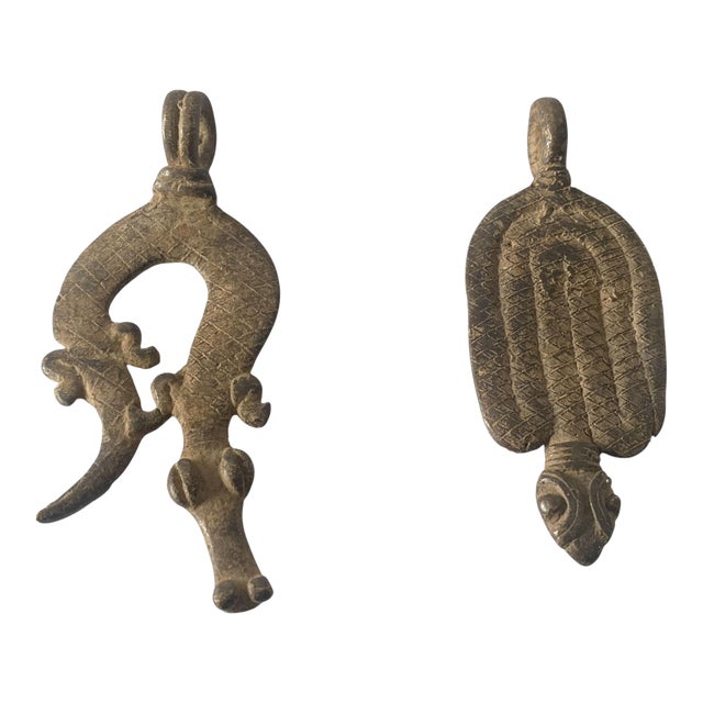 VTG Set of Two Gan Bronze Amulet Pendant/Gold Weight / Burkina Faso For Sale