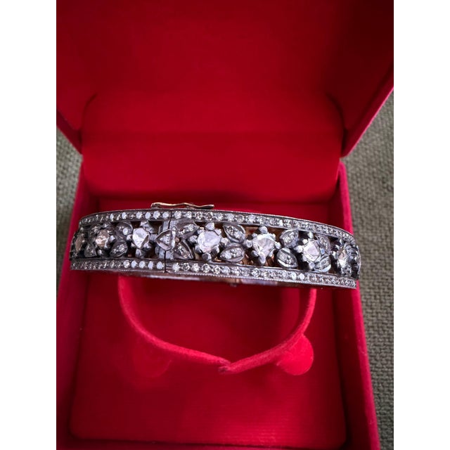 Late 20th Century Bochic “Capri” Vintage Multi Rose Cut Diamond Bangle-Set 18K Gold & Silver For Sale - Image 5 of 12