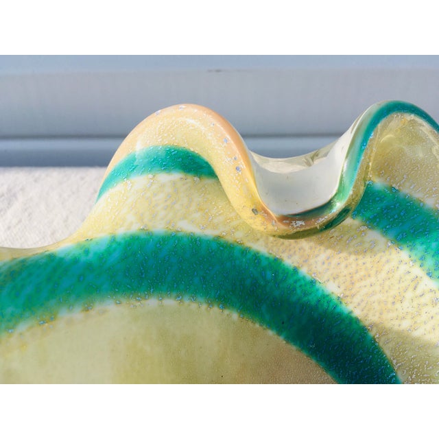 Metal Vintage Alfredo Boggini Marano Green and White Swirled Italian Art Glass Bowl. For Sale - Image 7 of 11