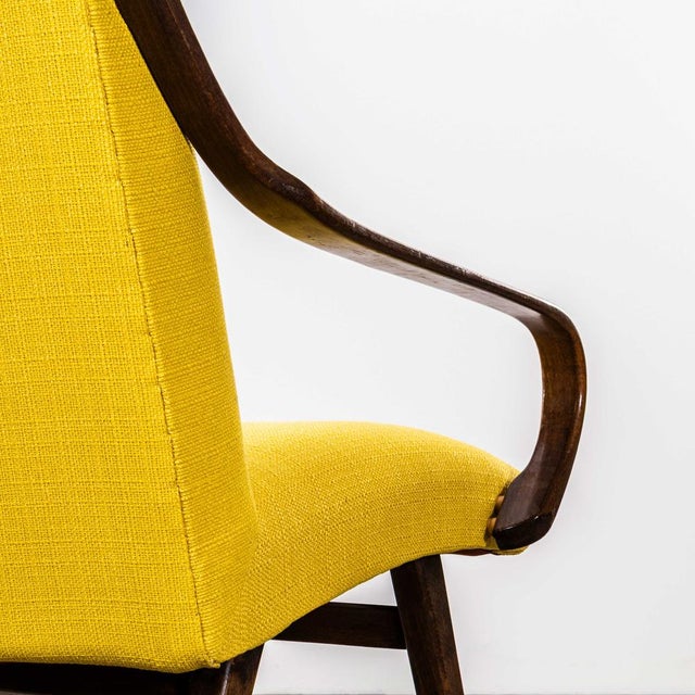 Wood Mustard Upholstered Marl Armchair by Jaroslav Šmídek, 1950s For Sale - Image 7 of 9