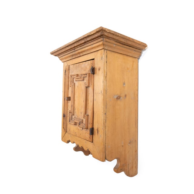 Rustic European Early 20th Century Hand Carved & Painted Rajasthani Wooden Wall Cabinet For Sale - Image 3 of 9