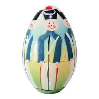 Vintage Polish Nesting Nutcracker Soldier Egg – Hand Painted Wooden Set, Made in Poland For Sale