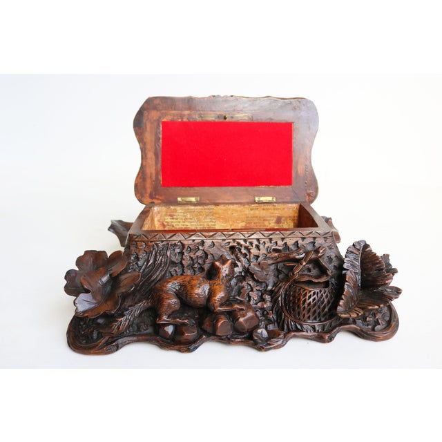 19th Century Black Forest Swiss Two Tier Jewelry Box with Fox and Bird, 1880 For Sale - Image 9 of 15