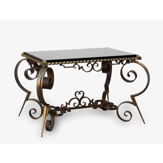 1970s French Coffee Table in Belgian Black Marble, Gilt Bronze and Wrought Iron, 1970s For Sale - Image 5 of 6