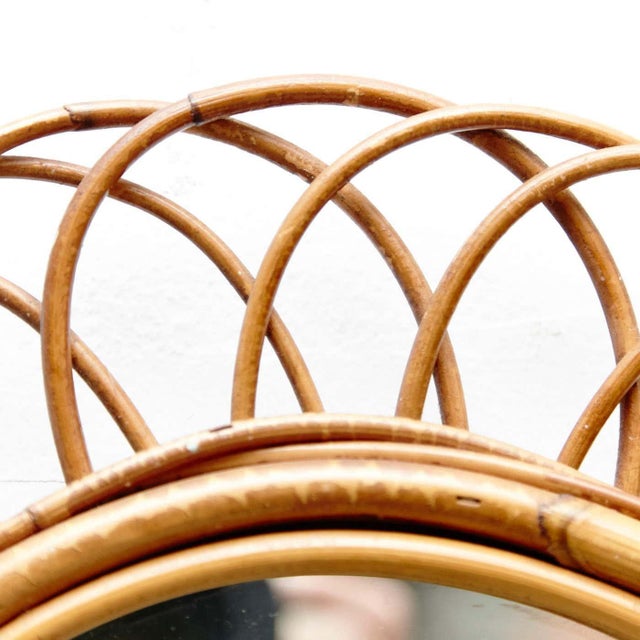 Mid-Century Modern French Riviera Mirror in Bamboo Rattan, 1960s For Sale - Image 6 of 10